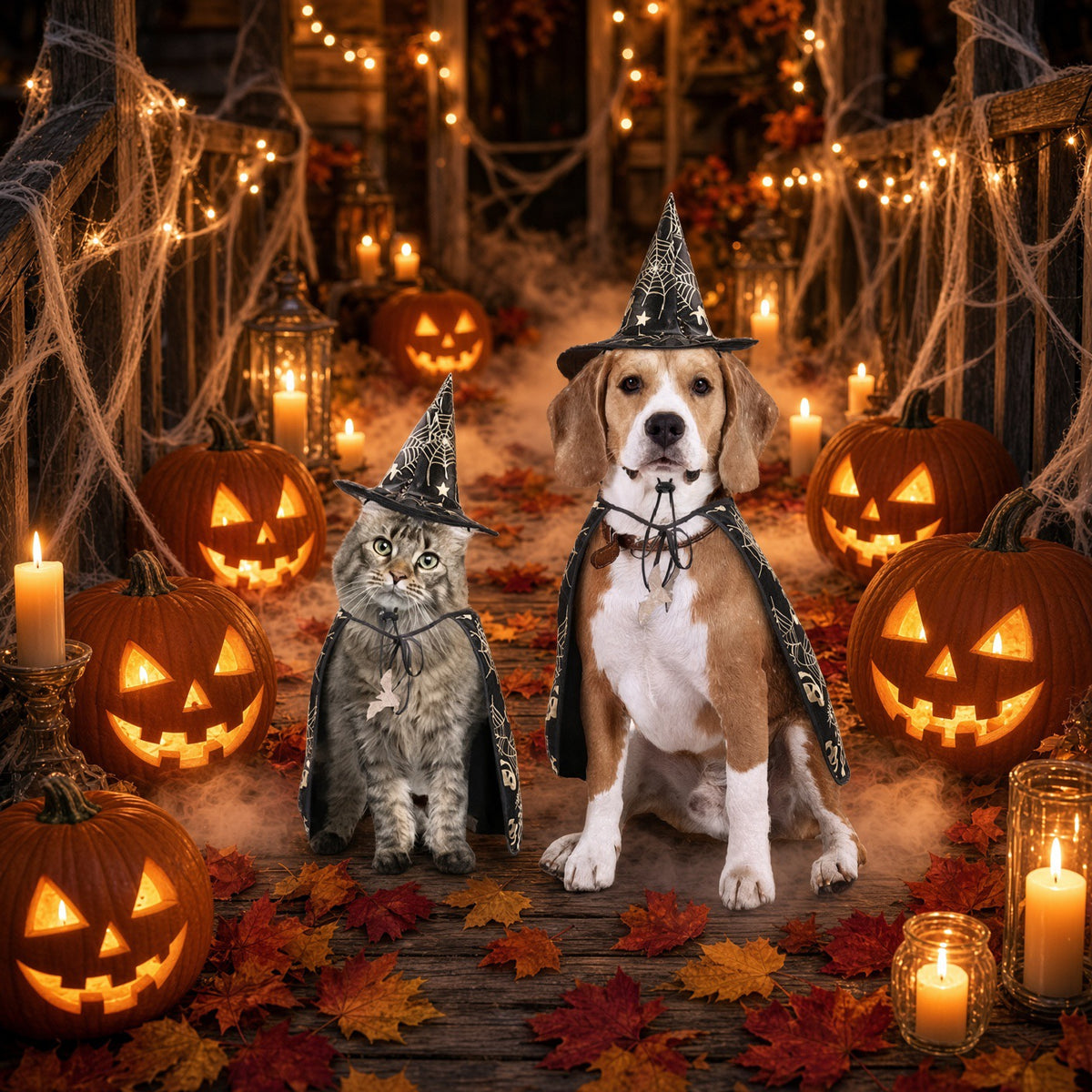 Witchy Pumpkin Pet Halloween Costumes Cape And Hat