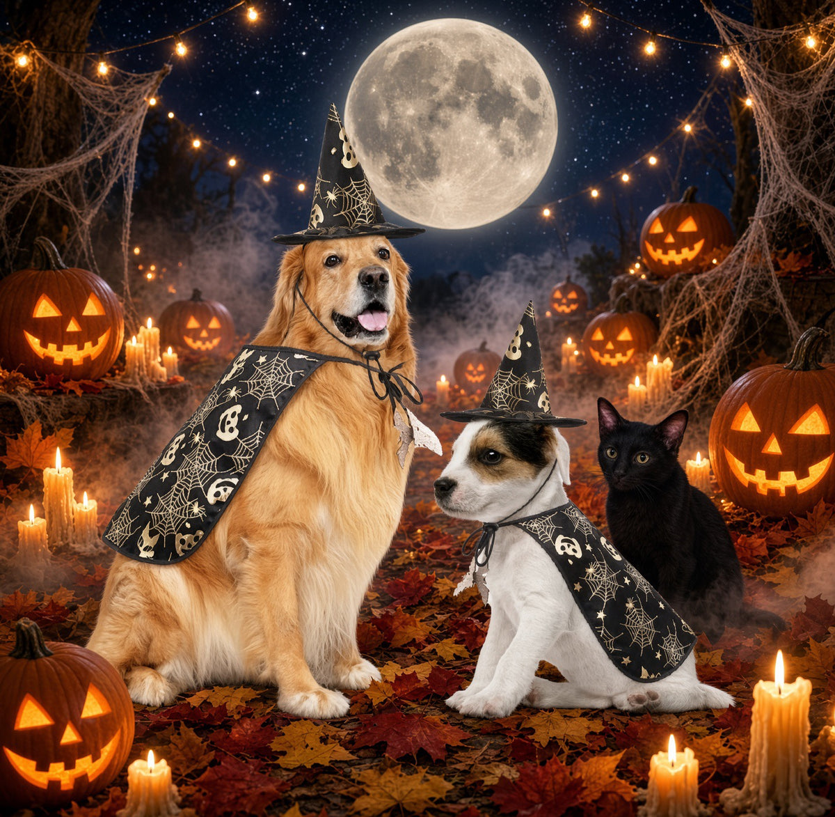 Witchy Pumpkin Pet Halloween Costumes Cape And Hat